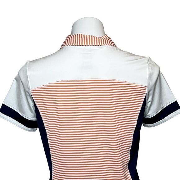 Lole blue, orange and white striped and color block performance polo size S - Picture 5 of 16